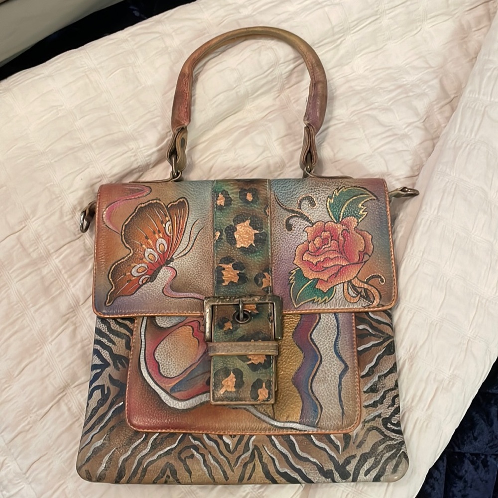 Anuschaka Hand Painted Leather Crossbody Purse